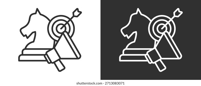 Marketingstrategie-Symbolsatz Vektorgrafik-Kollektion einzeln auf Schwarz und Weiß