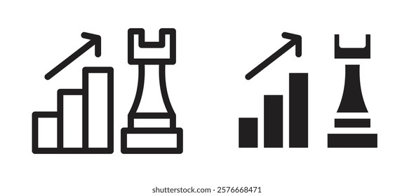 Marketing strategy icons in outline and stroke versions