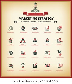 Iconos de estrategia de marketing, versión Grunge, Vector