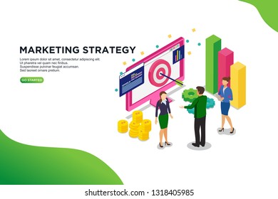 marketing strategy isometric vector illustration concept. can use for, template, ui, landing page,  hero header, mobile app, banner, poster, flyer - Vector