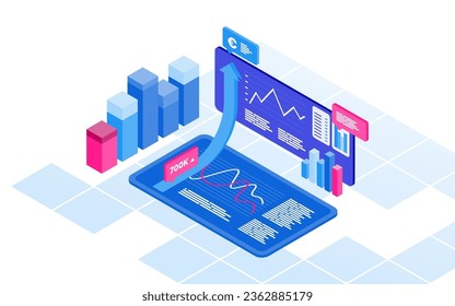 Marketing strategy in isometric vector illustration