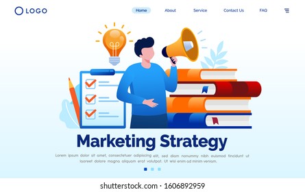 Marketing strategy landing page website illustration flat design vector template 
