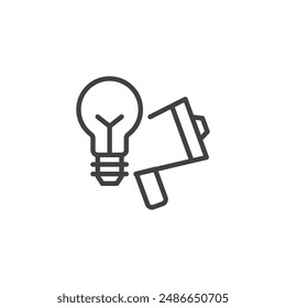 Marketing Strategy line icon. linear style sign for mobile concept and web design. Megaphone with a lightbulb outline vector icon. Symbol, logo illustration. Vector graphics