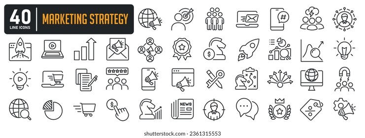 Marketing strategy line icons. For website marketing design, logo, app, template, ui, etc. Vector illustration.