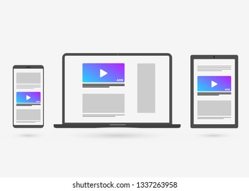 Marketing strategy in multi-digitial platform - cross-device tracking advertising and multi targeting with laptop, tablet PC and mobile phone.