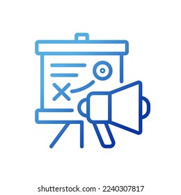 Marketing strategy pixel perfect gradient linear vector icon. Strategic planning. Analyzing goals. Market assessment. Thin line color symbol. Modern style pictogram. Vector isolated outline drawing