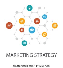 marketing strategy presentation template, cover layout and infographics. planning, marketing manager, presentation, icons