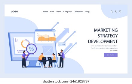 Marketing Strategy Set. Analyzing performance, driving sales, and estimating returns. Business analytics, financial growth strategy, and investment evaluation. Flat vector illustration