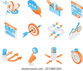 Marketing Strategy set icon isometric style