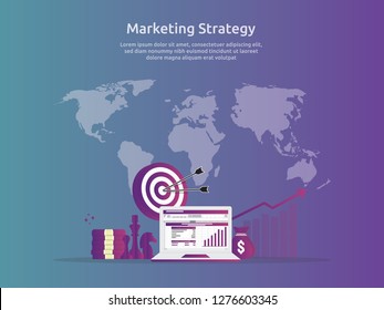 marketing strategy spreadsheet on screen. business finance analysis audit with graphs charts. Return on investment ROI concept. increase profit stretching rising up. banner template illustration