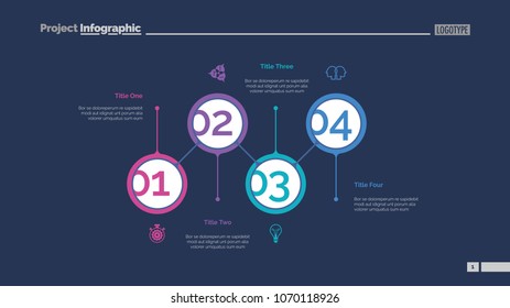 Marketing strategy steps slide template. Business data. Graph, diagram. Creative concept for infographic, presentation, report. Can be used for topics like improvement, efficiency, organization