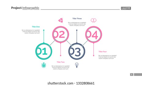 Marketing strategy steps slide template. Business data. Graph, diagram. Creative concept for infographic, presentation, report. Can be used for topics like improvement, efficiency, organization