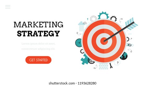 Marketing strategy. Target with an arrow. Goal achievement.  Flat vector illustration for web  design. Modern flat design concept. Landing page template.