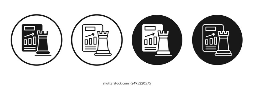 Conjunto de iconos de Vector de estrategia de marketing con relleno y contorno negro.