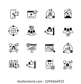 Marketing Strategy vector icons set with editable strokes. Icon set for marketing strategy. Marketing planning icons.