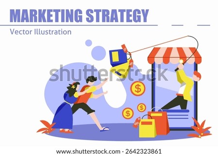 Marketing Strategy || vector illustration of a man and woman shopping