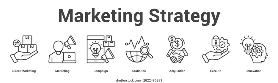 Marketing Strategy web banner icon set vector illustration concept for business with icon of Direct Marketing, Marketing, Campaign, Statistics, Acquisiti.