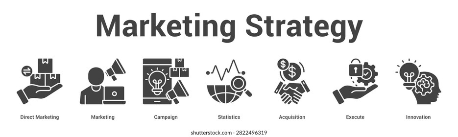 Marketing Strategy web banner icon set vector illustration concept for business with icon of Direct Marketing, Marketing, Campaign, Statistics, Acquisiti.