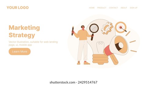 Marketing Strategy. Web Landing Page Design. Flat Cartoon Vector Illustration. Vector illustration, suitable for web landing page, ui, mobile app