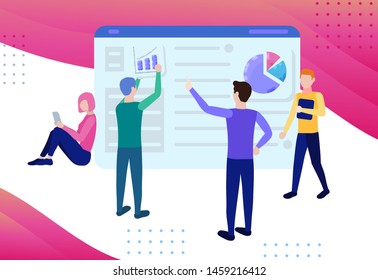 Marketing strategy website banner. For business management landing page, promotion site development, social media, Digital marketing model planning poster concept template.  Web symbols people flat