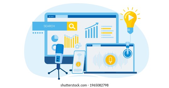 Marketing, streamer, voice search. On your smartphone, laptop, and computer. Search for a promotion idea.