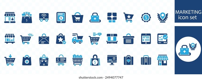 marketing stroke icon set. Containing sea, content, website, social media, sales and online advertising. outline editable stroke symbol