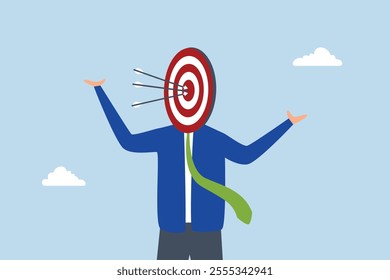 Marketing target audience for advertising,  Entrepreneur aims at the archery target center and successfully strikes the bullseye with three arrows. 