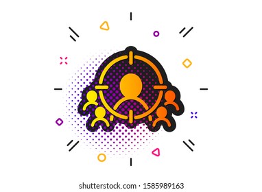 Marketing target strategy symbol. Halftone circles pattern. Business targeting icon. Aim with people sign. Classic flat business targeting icon. Vector