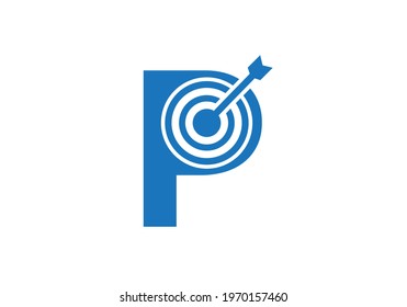 Marketing target vector with P letter.  Shot target logo with P letter vector eps