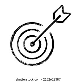 Marketing target web icon graphic design in ink painted style. Shot into the bullseye. Aim or goal, focus concept. Archery arrow and dartboard. Target web icon. Sport competition symbol. Excellent hit