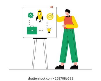 Marketing targets that have been achieved in developing a business, solopreneur vector illustration.