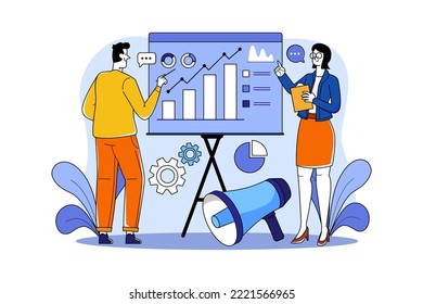 Marketing team analyzing data Illustration concept on white background