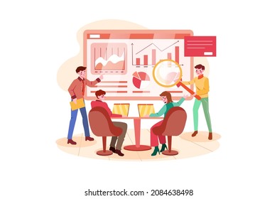 Marketing Team Discussing Market Trends In Meeting Illustration concept. Flat illustration isolated on white background