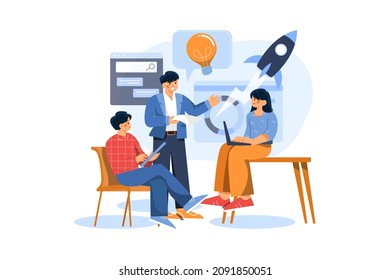 Marketing Team Discussing Marketing Strategy Illustration concept. Flat illustration isolated on white background.