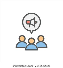 marketing team filled outline icon. group color line illustration.