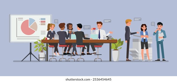 Marketing team in a meeting room concept. Business people character vector illustration design.
