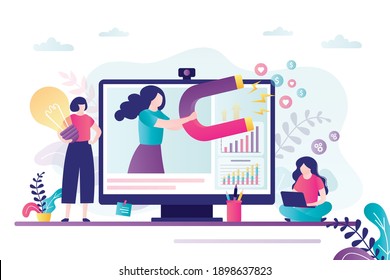 Marketing Team Uses Gadgets Magnet Attracts Stock Vector (Royalty Free ...