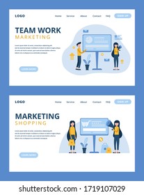 Marketing team work landing page flat illustration