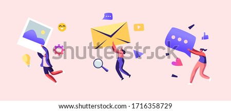 Marketing Team Work Set. Alert Advertising, Propaganda, Speech Bubbles and Social Media Icons. Public Relations and Affairs, Communication, Pr Agency Promotion. Cartoon People Vector Illustration