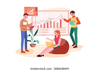 Marketing Team Working On Market Analysis Illustration concept. Flat illustration isolated on white background