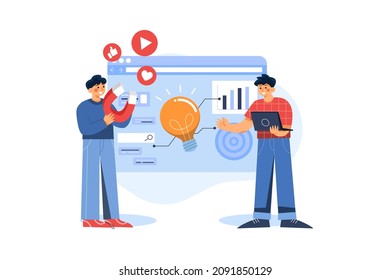 Marketing Team Working On SEO Target Illustration concept. Flat illustration isolated on white background.