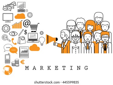 Marketing Team-On White Background-Vector Illustration,Graphic Design.For Web,Websites,Magazine Page,Print 