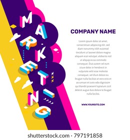 Marketing  technology concept. Vector creative abstract illustration of 3d marketing word lettering typography with decor element, text on color background. Isometric design for business promotion web