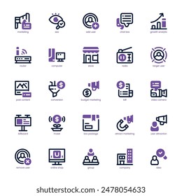 Marketing Technology icon pack for your website, mobile, presentation, and logo design. Marketing Technology icon dual tone design. Vector graphics illustration and editable stroke.