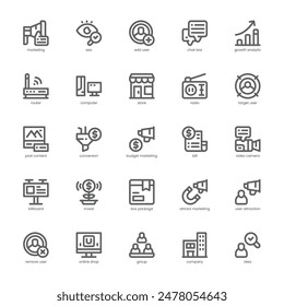 Paquete de iconos de Tecnología de marketing para su Sitio web, móvil, presentación y diseño de logotipo. Diseño de contorno de ícono de Tecnología de marketing. Ilustración gráfica de Vector y trazo editable.