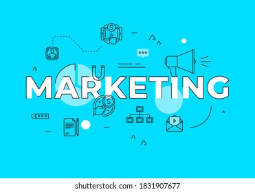 Marketing text concept modern flat style vector illustration red banner with outline icons. Business commerce website landing page template or mobile apps