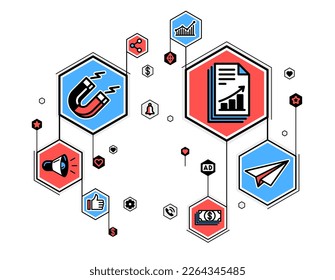 Marketing-Thema Vektorgrafik, Werbung Business-Konzept, erreichen ein Ziel Erfolg.