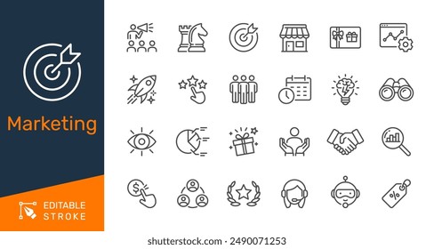 Marketing thin line icons. Editable stroke. Pixel perfect.