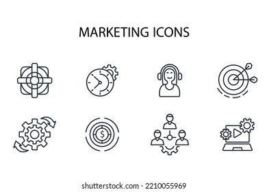 marketing thin line icons. Vector illustration isolated on white. Editable stroke.