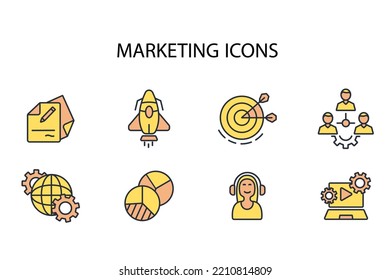 iconos de línea delgada de marketing. Ilustración vectorial aislada en blanco. Trazo editable.